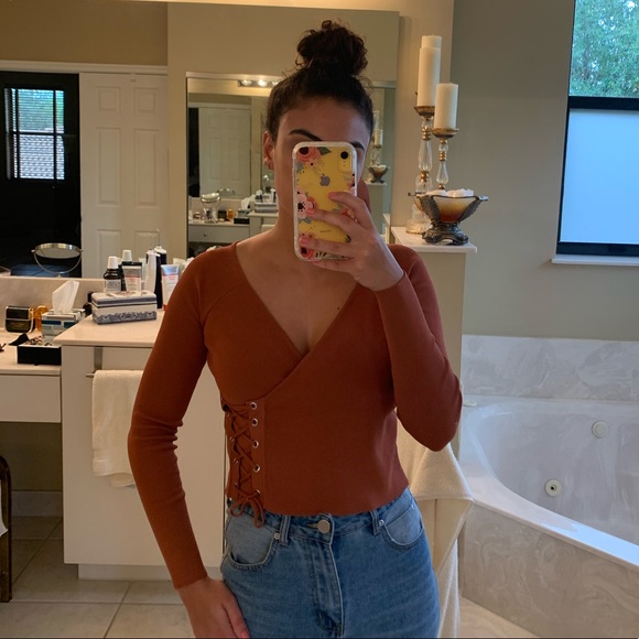LF Tops - LF Long-Sleeve Wrap Top in Burnt Orange